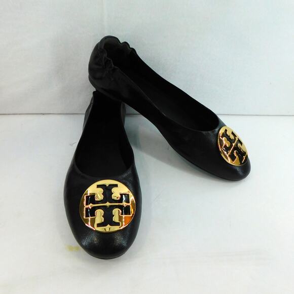 Tory Burch Women's Claise Ballet Goat Leather Black/Gold Shoes Size 7.5 New - Picture 3 of 10